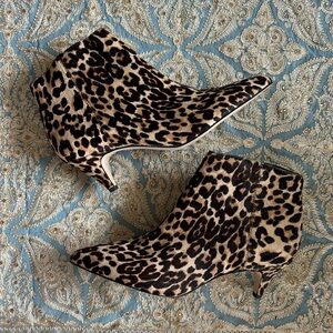 Sam Edelman Leopard Print Calf Hair Glam Pointed Toe Kitten Heel Ankle Boots 7.5